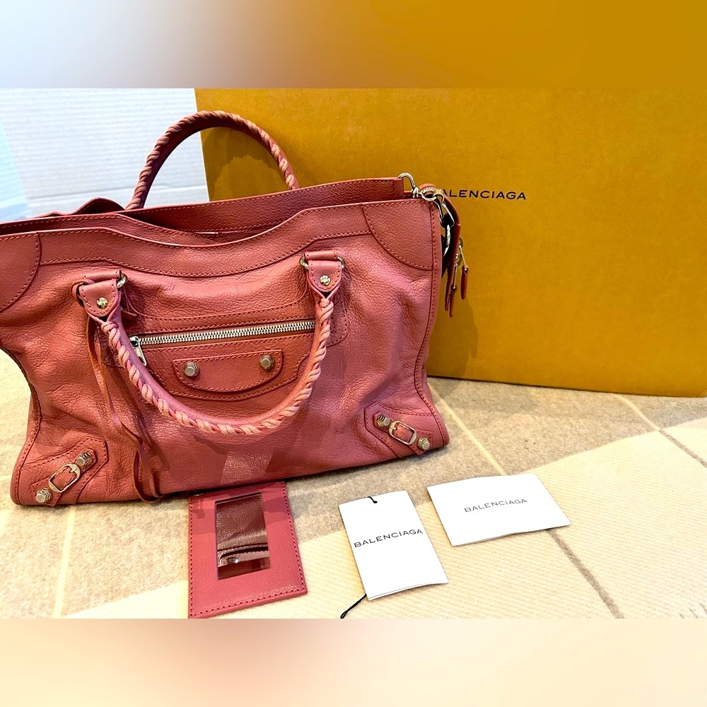 Balenciaga city classic with large silver hardware in rose color
